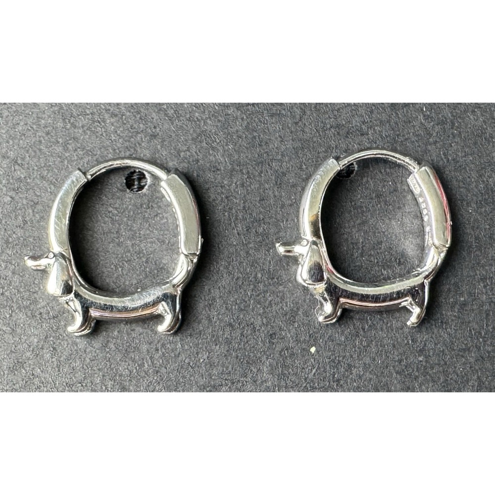 Dachshund Wiener Dog Sterling Silver 925 Huggie Tiny Hoop Earrings